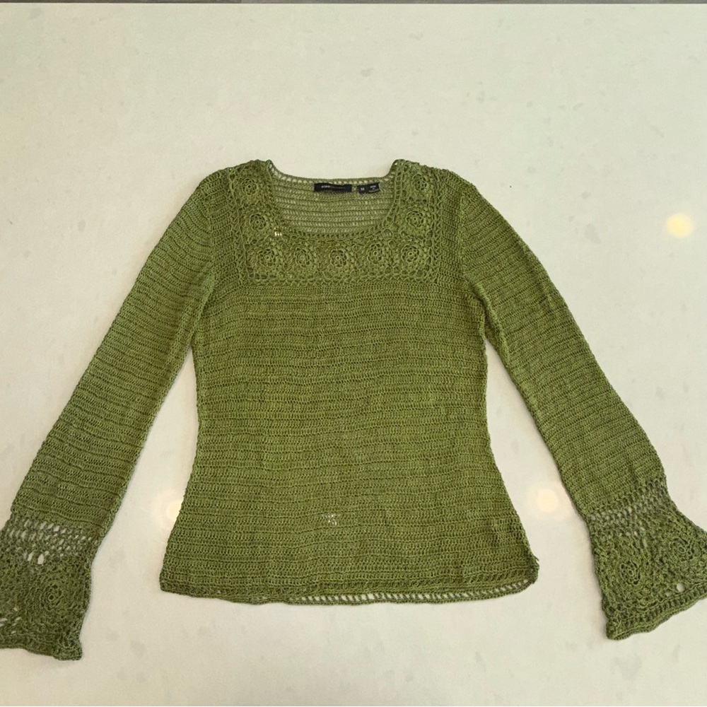 Y2K Vintage Crochet Top- Olive Green